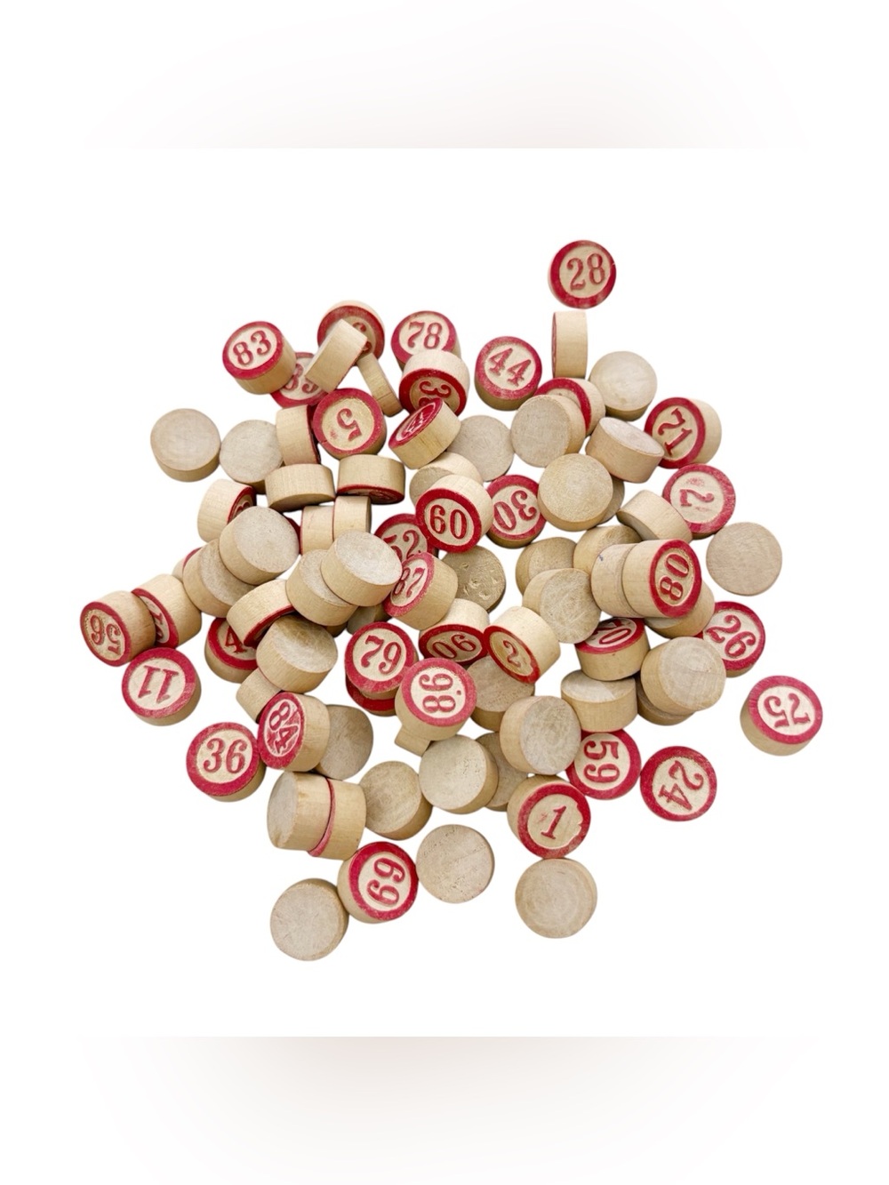 88 Vintage Wood Lotto Numbers Game Tokens